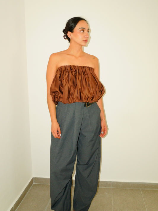 Blusa Globo Satinada Café