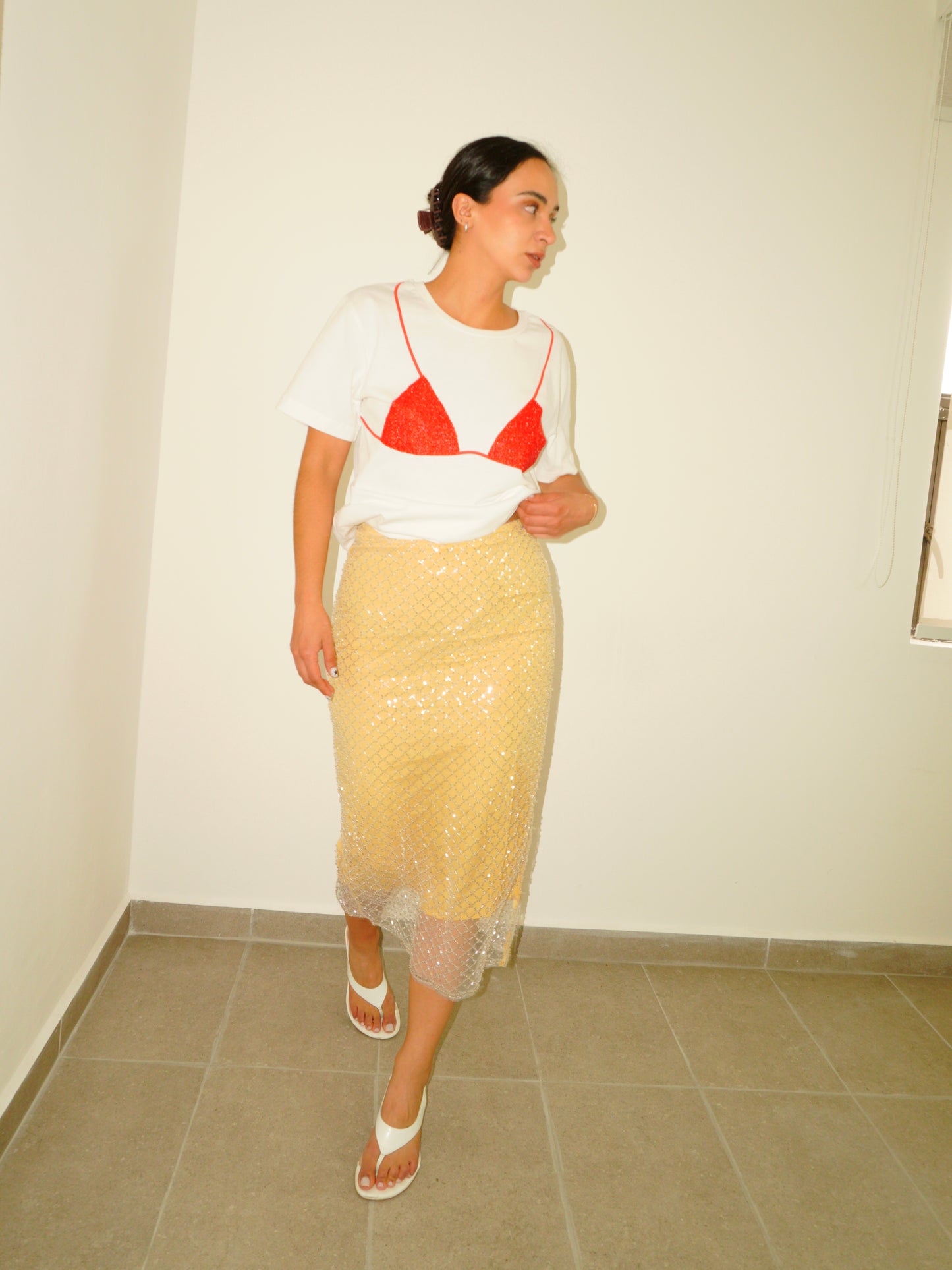 Falda Midi Amarilla