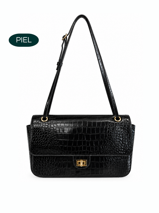 Bolso Helena Croco Negro Mediana